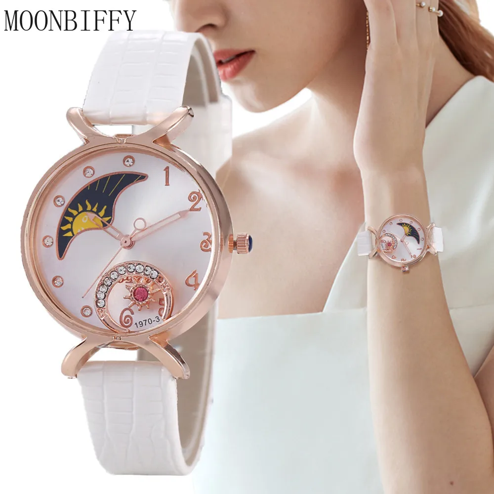 Sun Star Creative Rotatable Diamond Women Quartz Watch Elegant Fashion Ladies Dress Watch Leather Wrist Watch Relógio Feminino
Sun Star Creative Rotatable Diamond Women Quartz Watch Elegant Fashion Ladies Dress Watch Leather Wrist Watch Relógio Feminino