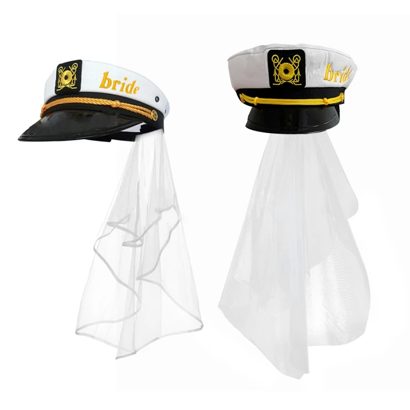 

Sailor Captain Hat Veil Bachelorette Party Bridal Sailor Cap with Veil