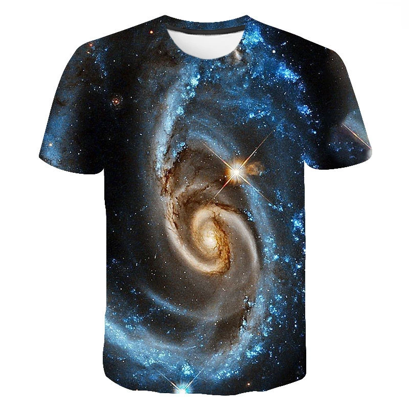 

Новинка лета 2022, модная футболка с изображением звездного неба, классные повседневные красивые топы для мальчиков и девочек с 3D принтом и ко...