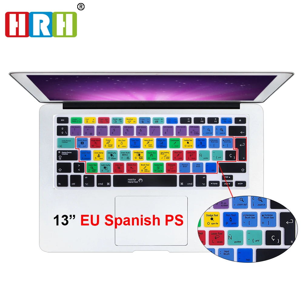 

HRH Dust-proof Spanish Photoshop PS shortcuts Hotkeys Silicone Keyboard Skin Cover Protector For Mac book 13" 15"17 Before 2016