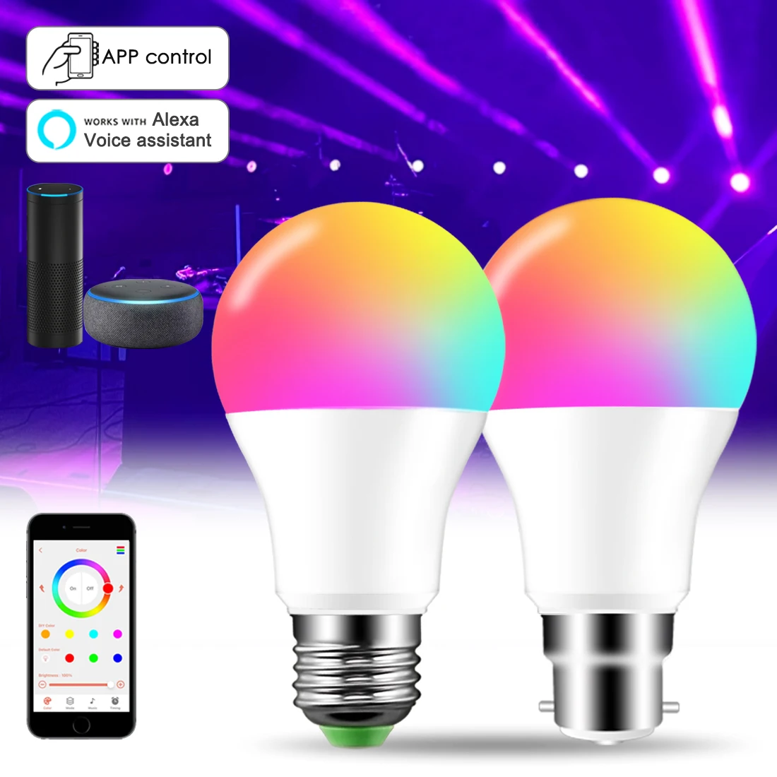 Works With Alexa Smart LED Light Bulb RGB Color Changing E27 B22 Lamp 220V 110V APP Control Dimmable Bluetooth-Compatible
Works With Alexa Smart LED Light Bulb RGB Color Changing E27 B22 Lamp 220V 110V APP Control Dimmable Bluetooth-Compatible