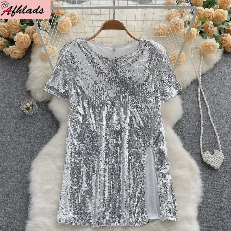 Runway Sequin High Quality Short Sleeve Women's Tops Summer Loose Fashion Solid Color Streetwear Sexy Night Club T-Shirt
Runway Sequin High Quality Short Sleeve Women's Tops Summer Loose Fashion Solid Color Streetwear Sexy Night Club T-Shirt