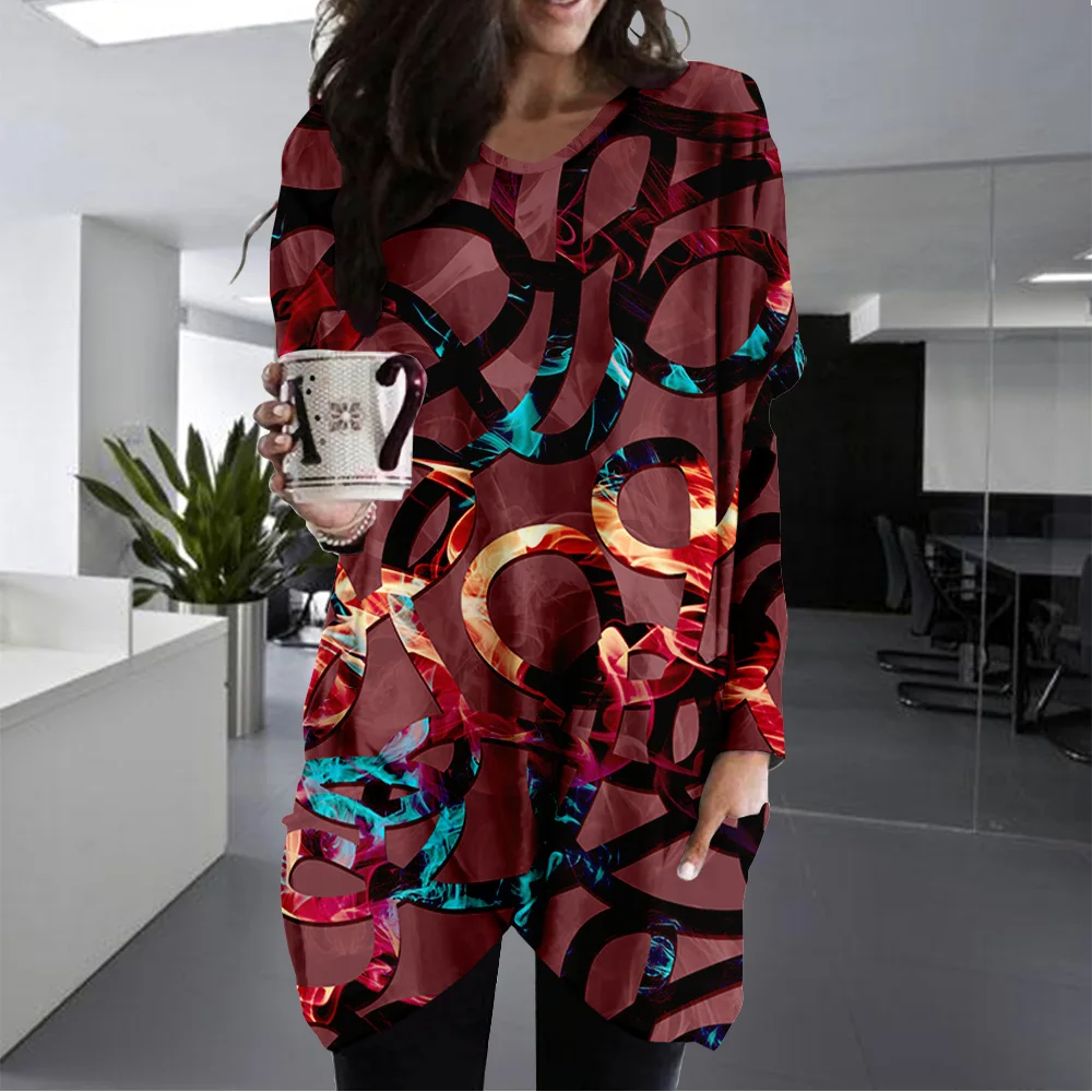 New 3D Print Retro Smog Casual O-neck Loose Slit Printing Dress Women's Spring Autumn With pocket Clothing
New 3D Print Retro Smog Casual O-neck Loose Slit Printing Dress Women's Spring Autumn With pocket Clothing