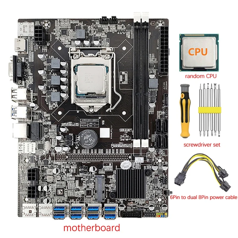 Материнская плата B75 8 GPU + ЦП + силовой кабель + набор отверток 8X USB 3,0 слот LGA1155 DDR3 ОЗУ SATA3.0 для майнинга BTC ETH
Материнская плата B75 8 GPU + ЦП + силовой кабель + набор отверток 8X USB 3,0 слот LGA1155 DDR3 ОЗУ SATA3.0 для майнинга BTC ETH