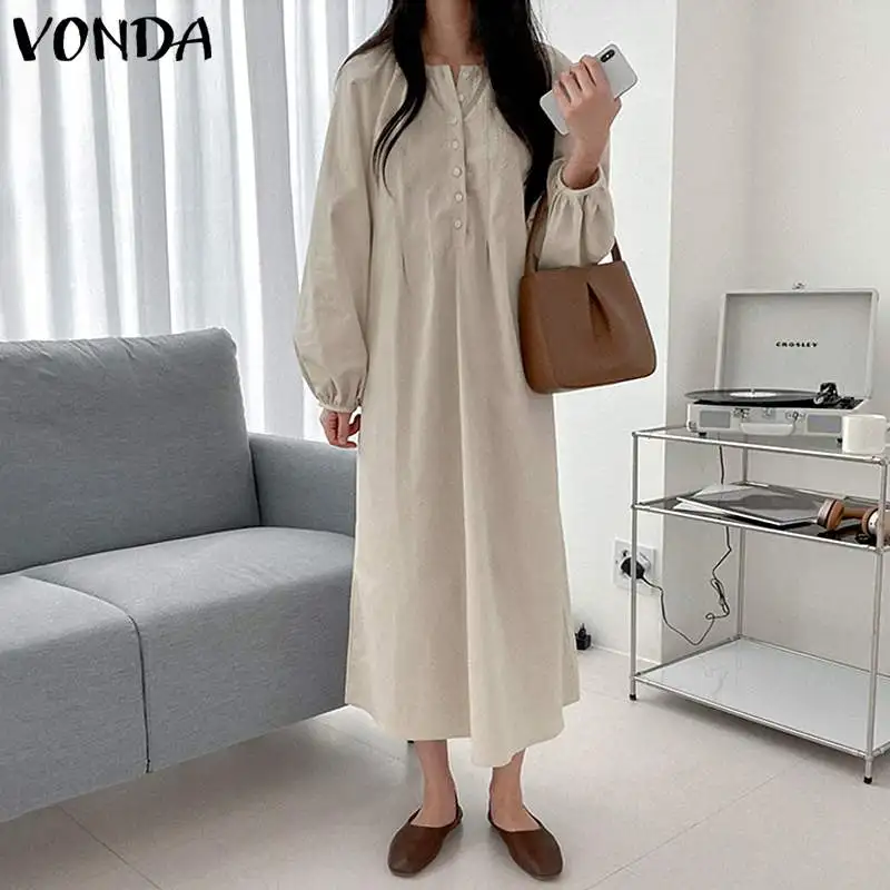 A-Lined Dress 2022 VONDA Women Vintage Dress Puff Sleeve Sundress Casual Round Neck Vestido Oversized Robe Femme Femininas
A-Lined Dress 2022 VONDA Women Vintage Dress Puff Sleeve Sundress Casual Round Neck Vestido Oversized Robe Femme Femininas