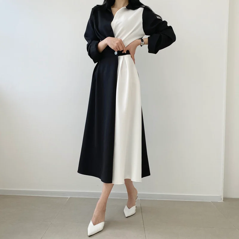 Korean Chic Autumn Slim Temperament Lapel Hit Color Single Button Dress Women Shirts Long Sleeve OL Robe Femme Vestido Mujer
Korean Chic Autumn Slim Temperament Lapel Hit Color Single Button Dress Women Shirts Long Sleeve OL Robe Femme Vestido Mujer