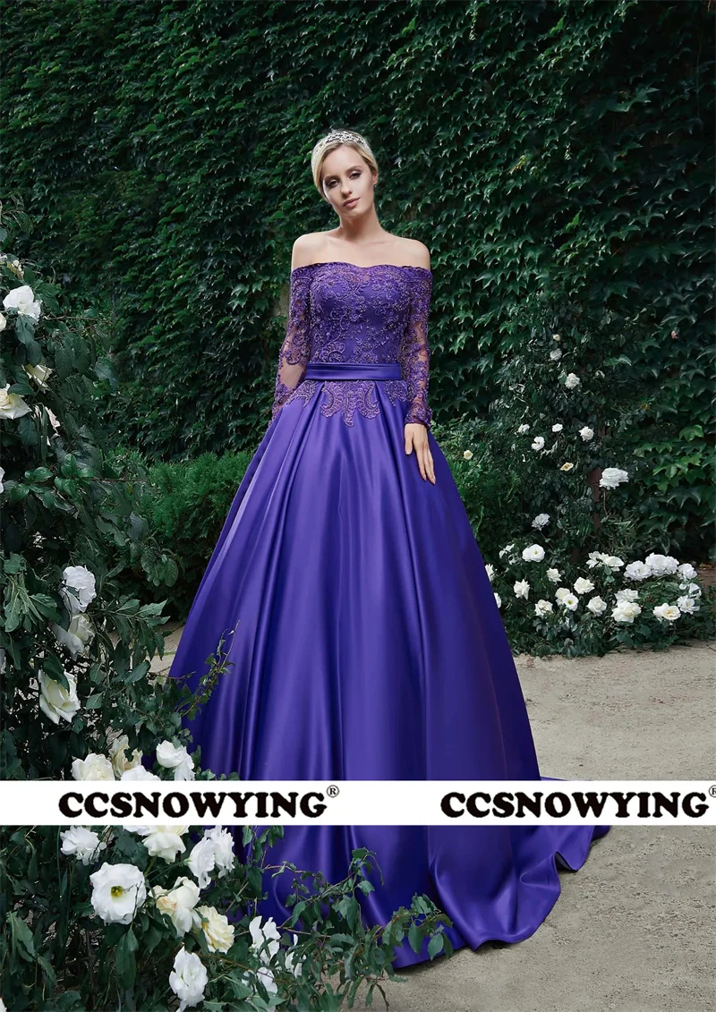 Off Shoulder Long Sleeve Prom Dresses Satin Appliques Evening Dress Women Formal Party Gown Robe De Soiree
Off Shoulder Long Sleeve Prom Dresses Satin Appliques Evening Dress Women Formal Party Gown Robe De Soiree