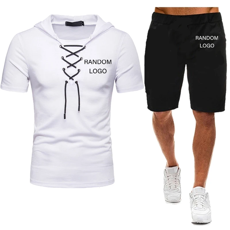 

Men's Mysterious Hooded T-shirt Shorts Set Random Pattern Short Sleeve Shorts 2pcs Luxurious Printed Causal Summer Clothes
