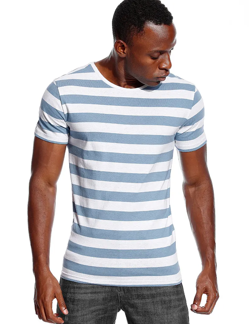 

BA6610 T-shirt voor Mannen Zelfs Streep Overhemd Mannelijke Top Tees Zwart en Wit Blauw Korte Mouw O Hals Katoen t-shirts Unisex