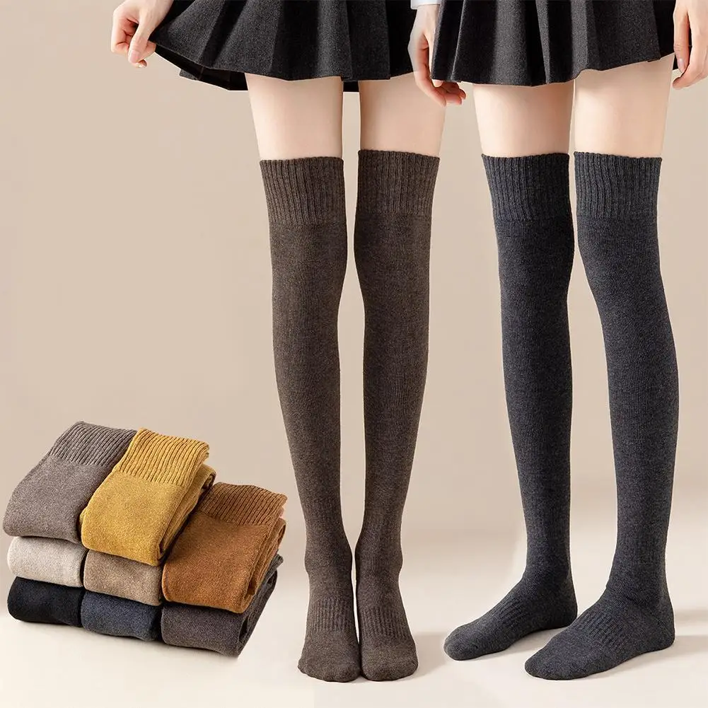 

Женские высокие носки, зимние теплые хлопковые мягкие длинные чулки, однотонные компрессионные гетры для модных девушек C3X3