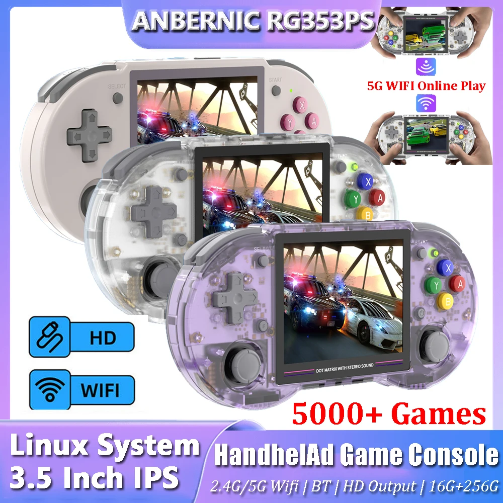 

ANBERNIC RG353PS Handheld Game Console Linux 3.5 Inch IPS Retro Game Player 16+256G 5000+ Games Support 5G Wifi Online HD Output