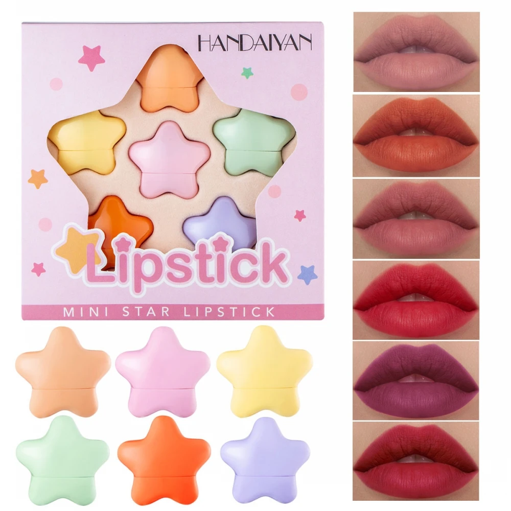 6 Color/set Pentagram Lipstick Set Cute Mini Velvet Soft Mist Lip Stick Kit Pretty Makeup Waterproof Matte Lip Balm
6 Color/set Pentagram Lipstick Set Cute Mini Velvet Soft Mist Lip Stick Kit Pretty Makeup Waterproof Matte Lip Balm