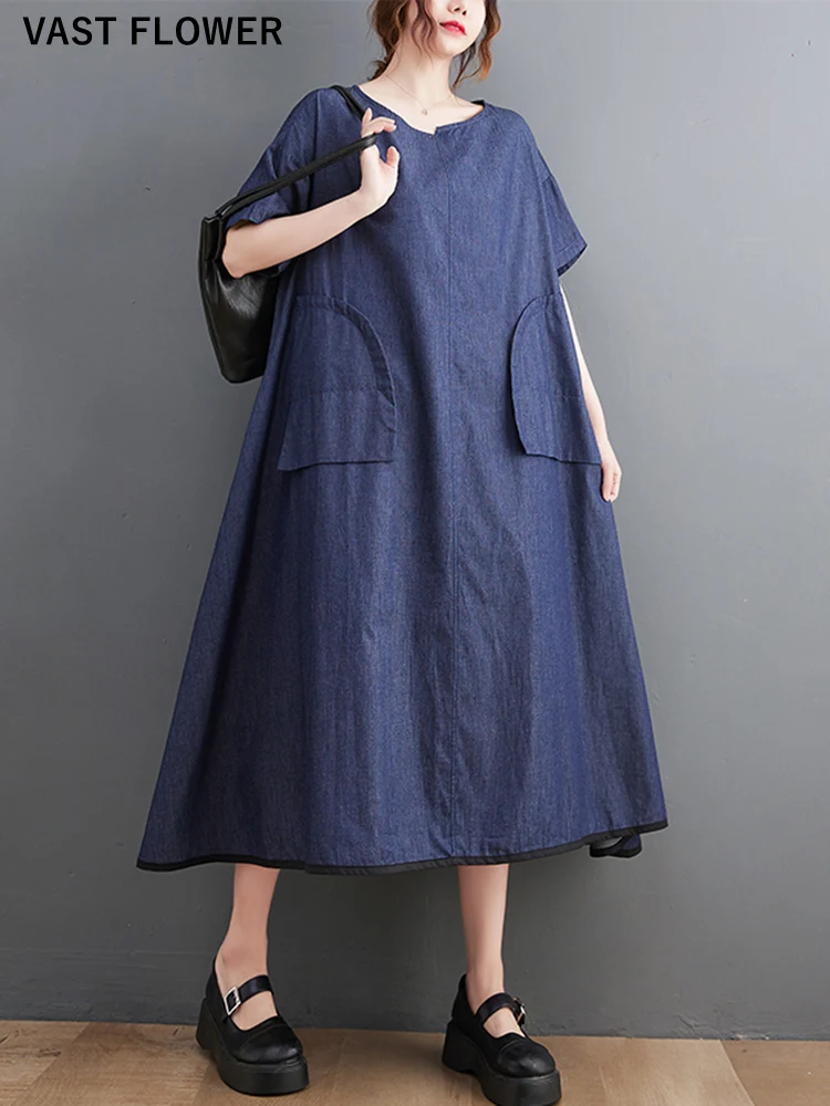 Blue Vintage Denim Dresses For Women New Short Sleeve Spliced Pocket Loose Casual Long Summer Dress Fashion Elegant Clothes 2022
Blue Vintage Denim Dresses For Women New Short Sleeve Spliced Pocket Loose Casual Long Summer Dress Fashion Elegant Clothes 2022
