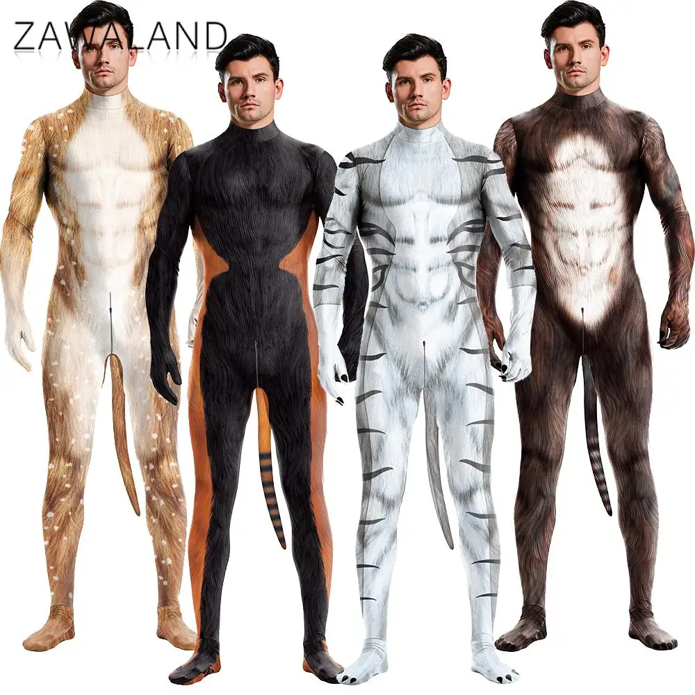 

Костюм на Хэллоуин Zawaland Zentai, комбинезон с животными и хвостом, костюм для косплея, праздничная одежда, боди из аниме