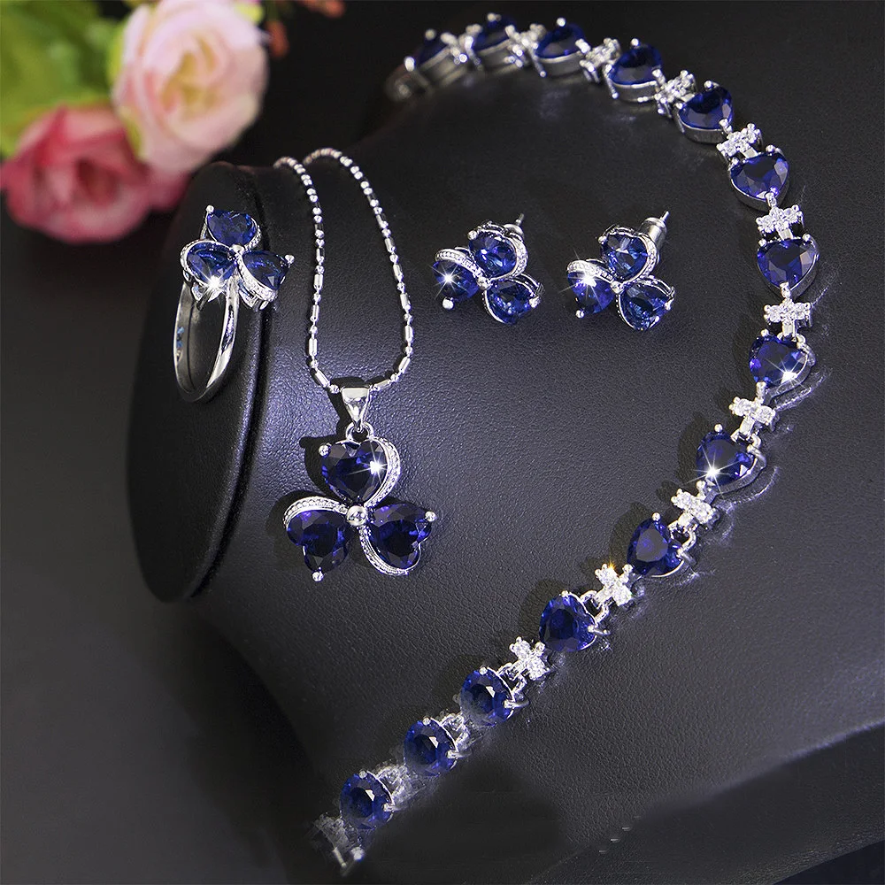 925 Sterling Silver Heart Women Earrings Blue Zircon Necklace Stud Earrings For Women Ring Pendant Bracelets Jewelry Set 
925 Sterling Silver Heart Women Earrings Blue Zircon Necklace Stud Earrings For Women Ring Pendant Bracelets Jewelry Set