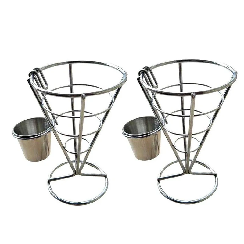 2Pcs French Fries Stand Cone Basket Fry Holder With Sauce Dippers Metal Fried Chicken Display Rack Wire Stand
2Pcs French Fries Stand Cone Basket Fry Holder With Sauce Dippers Metal Fried Chicken Display Rack Wire Stand
