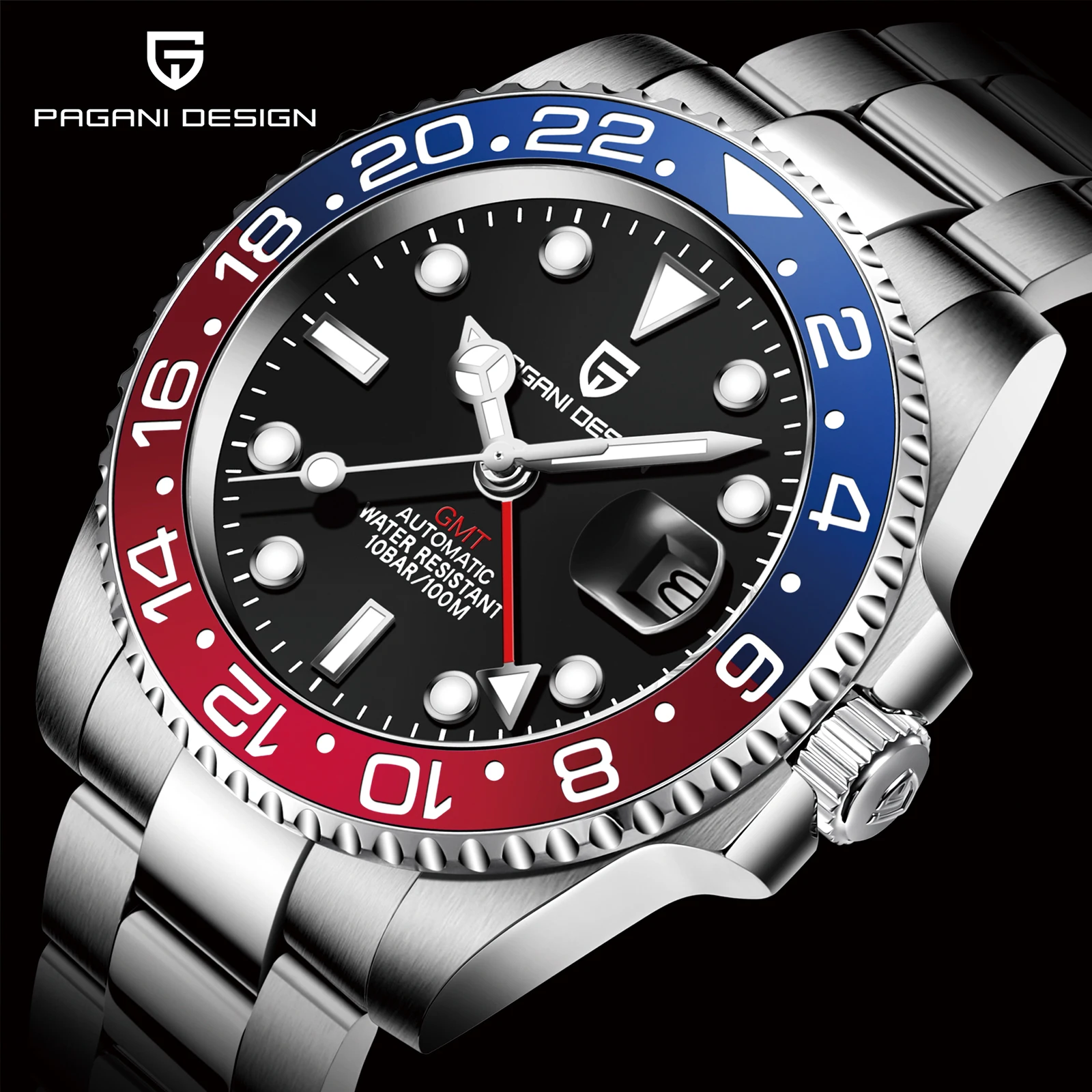 PAGANI DESIGN Top Brand GMT Stainless Steel 40mm Men's Mechanical Watches Luxury Sapphire Glass 100m Waterproof Automatic Watch
PAGANI DESIGN Top Brand GMT Stainless Steel 40mm Men's Mechanical Watches Luxury Sapphire Glass 100m Waterproof Automatic Watch