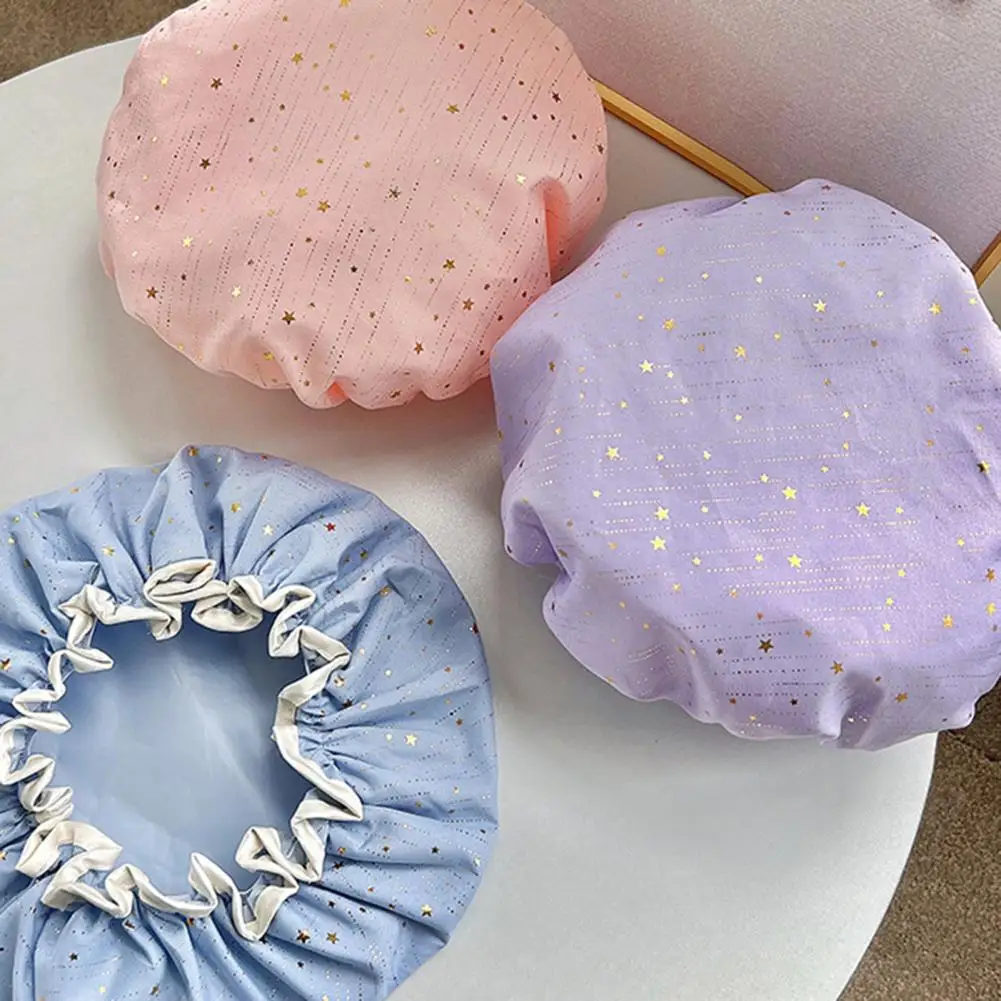Women Shower Hat Double Layer Thickened Elastic Band Waterproof Reusable Hair Protection PVC Glitter Stars Pattern Bath Hair Hat
Women Shower Hat Double Layer Thickened Elastic Band Waterproof Reusable Hair Protection PVC Glitter Stars Pattern Bath Hair Hat