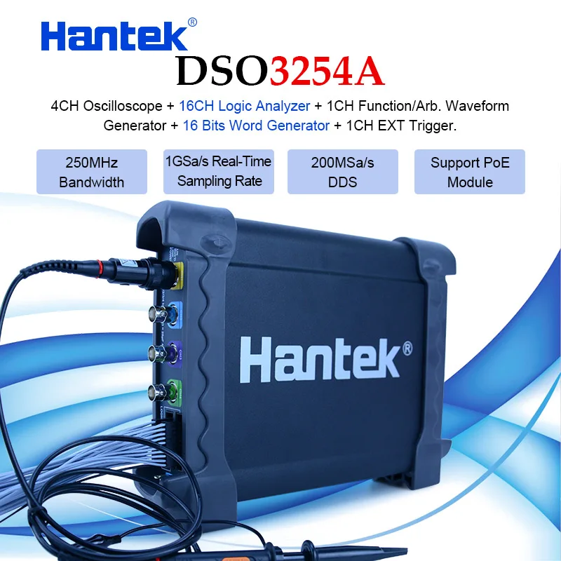 HantekDSO3254A 1GSa/s USB Oscilloscopes 4 Channels 250Mhz PC Storage Signal generator 16 Channels Logic Analyzer Tester Waveform 
HantekDSO3254A 1GSa/s USB Oscilloscopes 4 Channels 250Mhz PC Storage Signal generator 16 Channels Logic Analyzer Tester Waveform