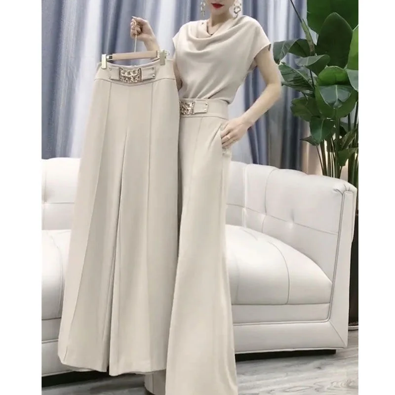 Women Casual Corp Top Flare Wide Leg Pants Suit Summer New Versatile Fashion Korean Two Piece Set Female Tracksuit Clothing
Women Casual Corp Top Flare Wide Leg Pants Suit Summer New Versatile Fashion Korean Two Piece Set Female Tracksuit Clothing