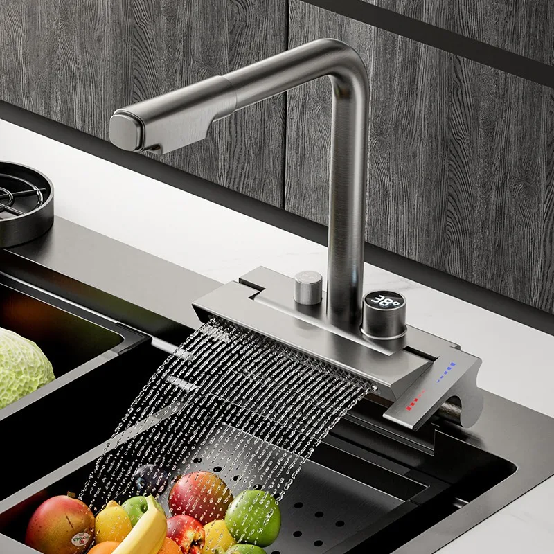 Copper Body Flying Rain Waterfall Water Sink Kitchen Faucet Hot and Cold Rotating Gun Gray Telescopic Pull Multi-Function Faucet
Copper Body Flying Rain Waterfall Water Sink Kitchen Faucet Hot and Cold Rotating Gun Gray Telescopic Pull Multi-Function Faucet
