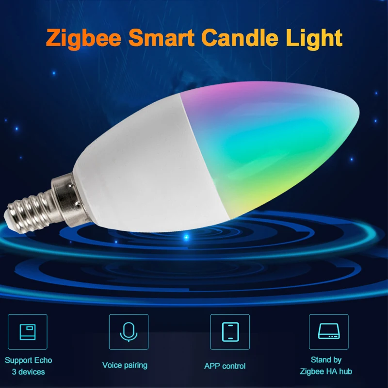 

Умная лампа-свеча E12 E14 Zigbee 3,0 с голосовым управлением, работает с Alexa Google Светодиодная лампа для дома Tuya Smart Home 5 Вт Rgbcw