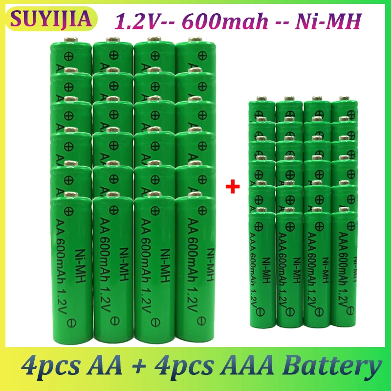 

New 1.2V 1-24pcs AAA+AA Battery 600mAh NI-MH Rechargeable Battery for Toy Game Console Flashlight MP3/MP4 LED Electric Shaver