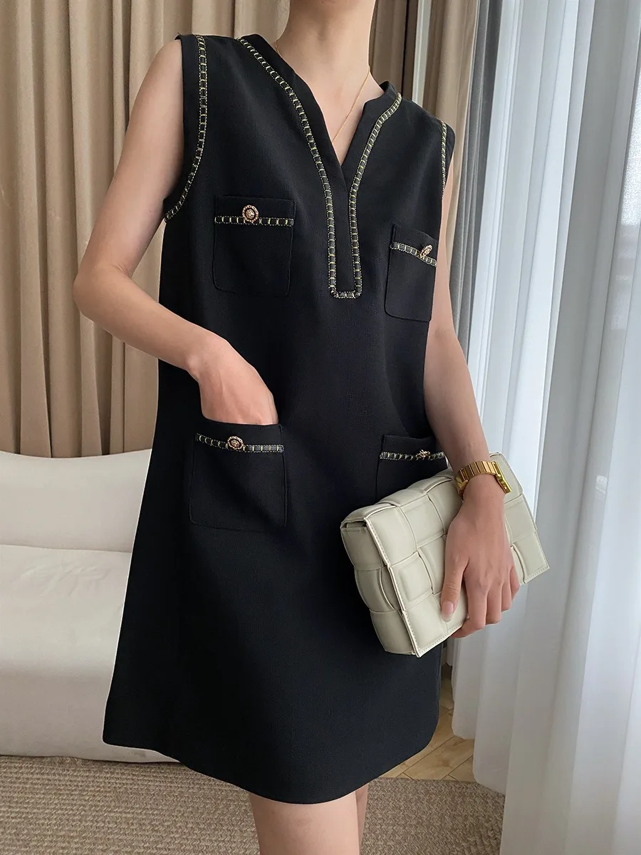High-end Elegant Black Mini Suit Dress Women Summer Sleeveless V-neck Casual loose Fashion Short Dresses 2023
High-end Elegant Black Mini Suit Dress Women Summer Sleeveless V-neck Casual loose Fashion Short Dresses 2023