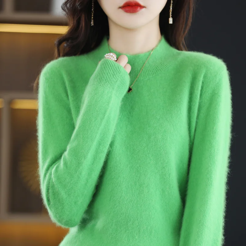 Autumn and Winter New 100% Mink Cashmere Women's Sweater Half High Collar Pullover Casual Knitting Korean Loose Fashion Top 
Autumn and Winter New 100% Mink Cashmere Women's Sweater Half High Collar Pullover Casual Knitting Korean Loose Fashion Top