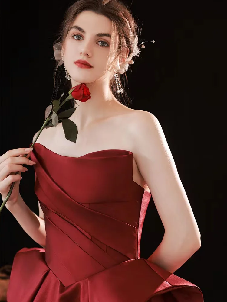 Women Long Evening Dresses Burgundy Tube Top Satin Sexy Off Shoulder Floor-Length Sleeveless Banquet Performance Prom Party Gown
Women Long Evening Dresses Burgundy Tube Top Satin Sexy Off Shoulder Floor-Length Sleeveless Banquet Performance Prom Party Gown