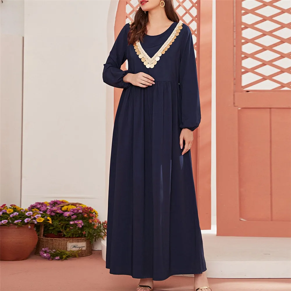 Muslim Dress Women Ramadan Round Neck Long Sleeve Solid Sequin Decorated Pleated Maxi Dresses 2022 New Kaftan Abayas Kaftan
Muslim Dress Women Ramadan Round Neck Long Sleeve Solid Sequin Decorated Pleated Maxi Dresses 2022 New Kaftan Abayas Kaftan