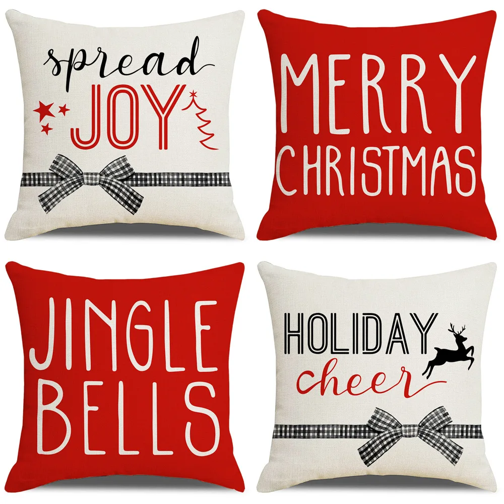

Christmas Decorating Pillow Covers 18x18 inches Set of 4 for Home Decor Merry Christmas Jingle Bells Throw Pillow Cushion Case
