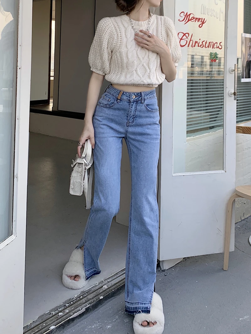DD1870 New retro design sense of straight tube slim trousers torn edge slit micro-bladed jeans
DD1870 New retro design sense of straight tube slim trousers torn edge slit micro-bladed jeans