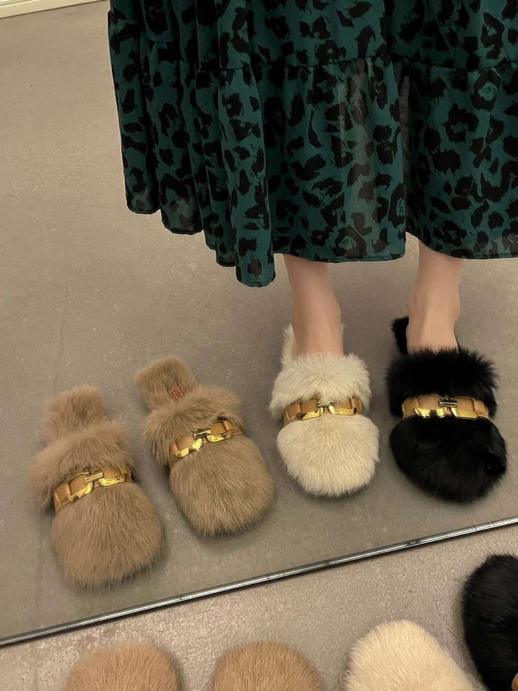 Women's Shoes Slippers Outdoor Fashion Metal Chain New Woolen Muller Shoes In Autumn and Winter of 2022
Women's Shoes Slippers Outdoor Fashion Metal Chain New Woolen Muller Shoes In Autumn and Winter of 2022