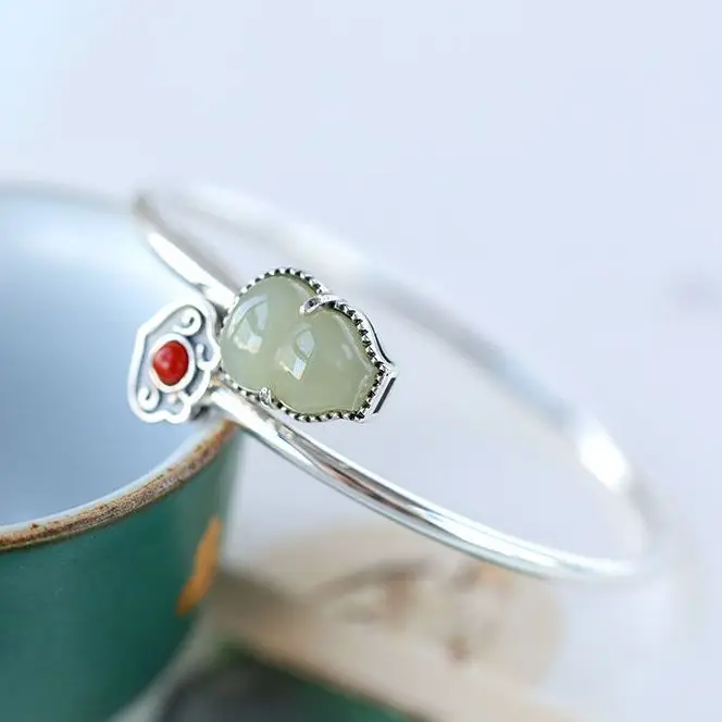 

Natural S925 Sterling Silver Gourd Xiangyun Embellished Classical Temperament Bracelet Ancient Style Chinese Style