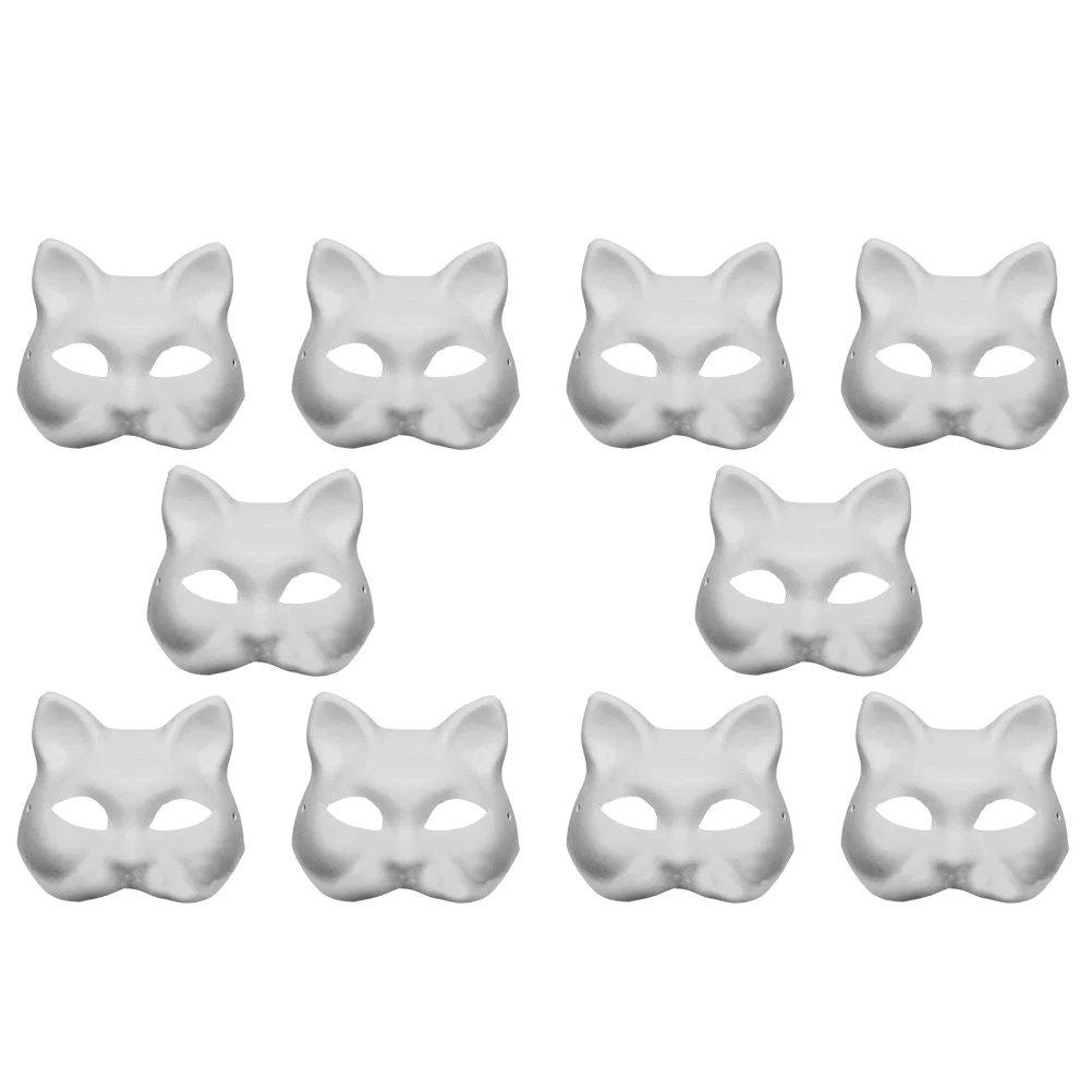 

10 Pcs Pulp Blank Mask Paintable Animal Cat Face Cosplay Masks Masquerade DIY Accessories Prop Unpainted Graffiti Supplies