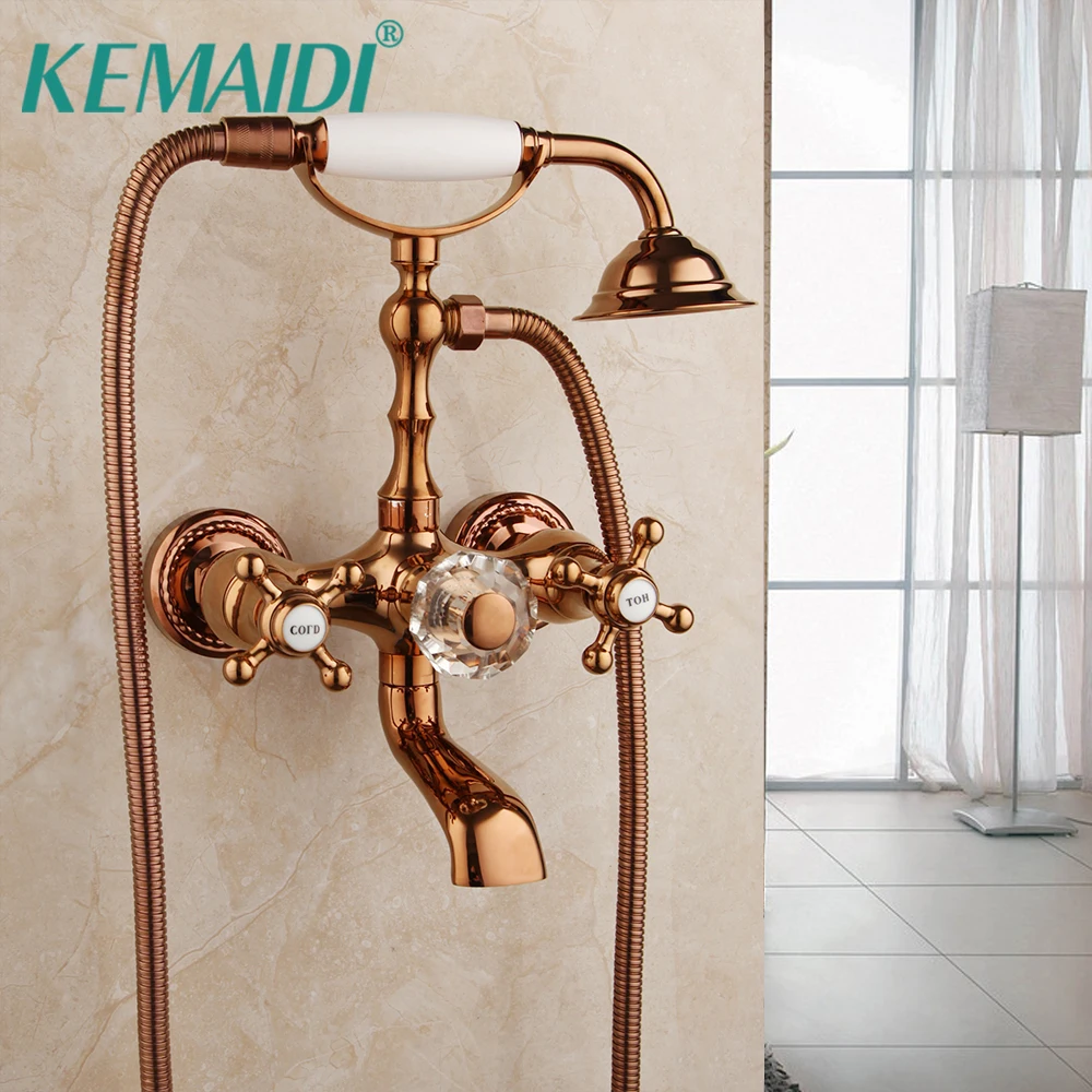 KEMAIDI Rose Gold Bathroom Bathtub Shower Faucet Solid Brass Wall Mounted Shower Faucet Set Hand Held Shower Spray
KEMAIDI Rose Gold Bathroom Bathtub Shower Faucet Solid Brass Wall Mounted Shower Faucet Set Hand Held Shower Spray