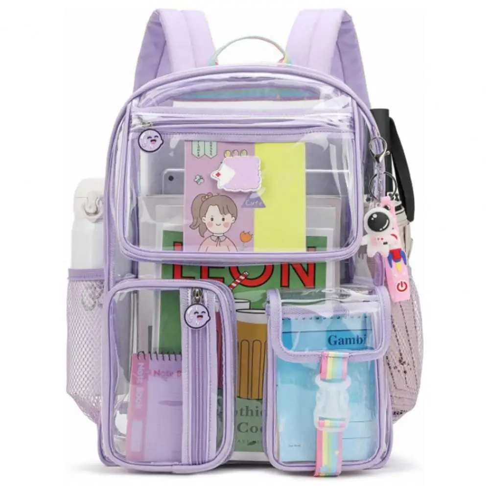 

Unisex School Bag Large Capacity Adjustable Shoulder Strap Good-looking Visual Eco-friendly Storage PVC Transparent Design Backp