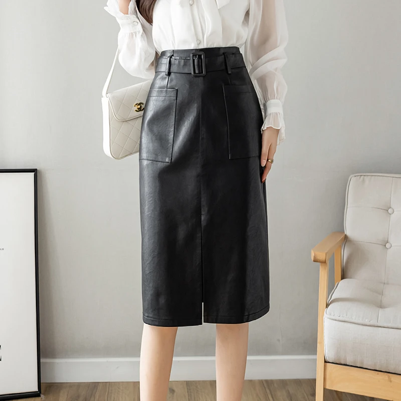 England Style Winter PU Leather Women Skirt Pocket Belt Bag Hip Office Lady Skirt Vintage One-step Black Long Skirt
England Style Winter PU Leather Women Skirt Pocket Belt Bag Hip Office Lady Skirt Vintage One-step Black Long Skirt