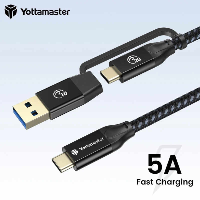 

Yottamaster 2-IN-1 USB C Cable USB3.2 Gen2 4K@60Hz 20Gbps Fast Data Cable With 20V5A 100W(MAX) Fast Charging for Laptops Phone