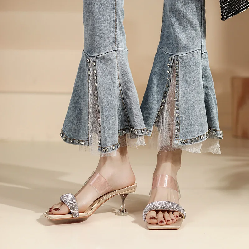 French Style Temperament Rhinestone Square Toe High Heel Thin Heel Transparent PVC One Word With Slippers Women's Outdoor Summer
French Style Temperament Rhinestone Square Toe High Heel Thin Heel Transparent PVC One Word With Slippers Women's Outdoor Summer