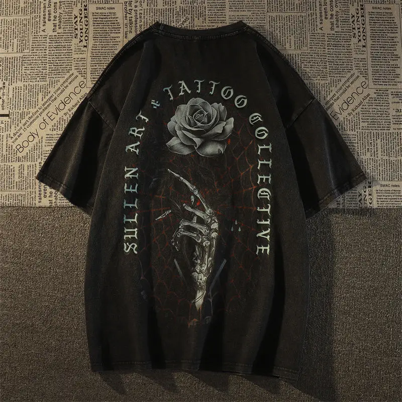 Tide brand men and women loose and comfortable casual retro T-shirt rose wash print short-sleeved t
Tide brand men and women loose and comfortable casual retro T-shirt rose wash print short-sleeved t