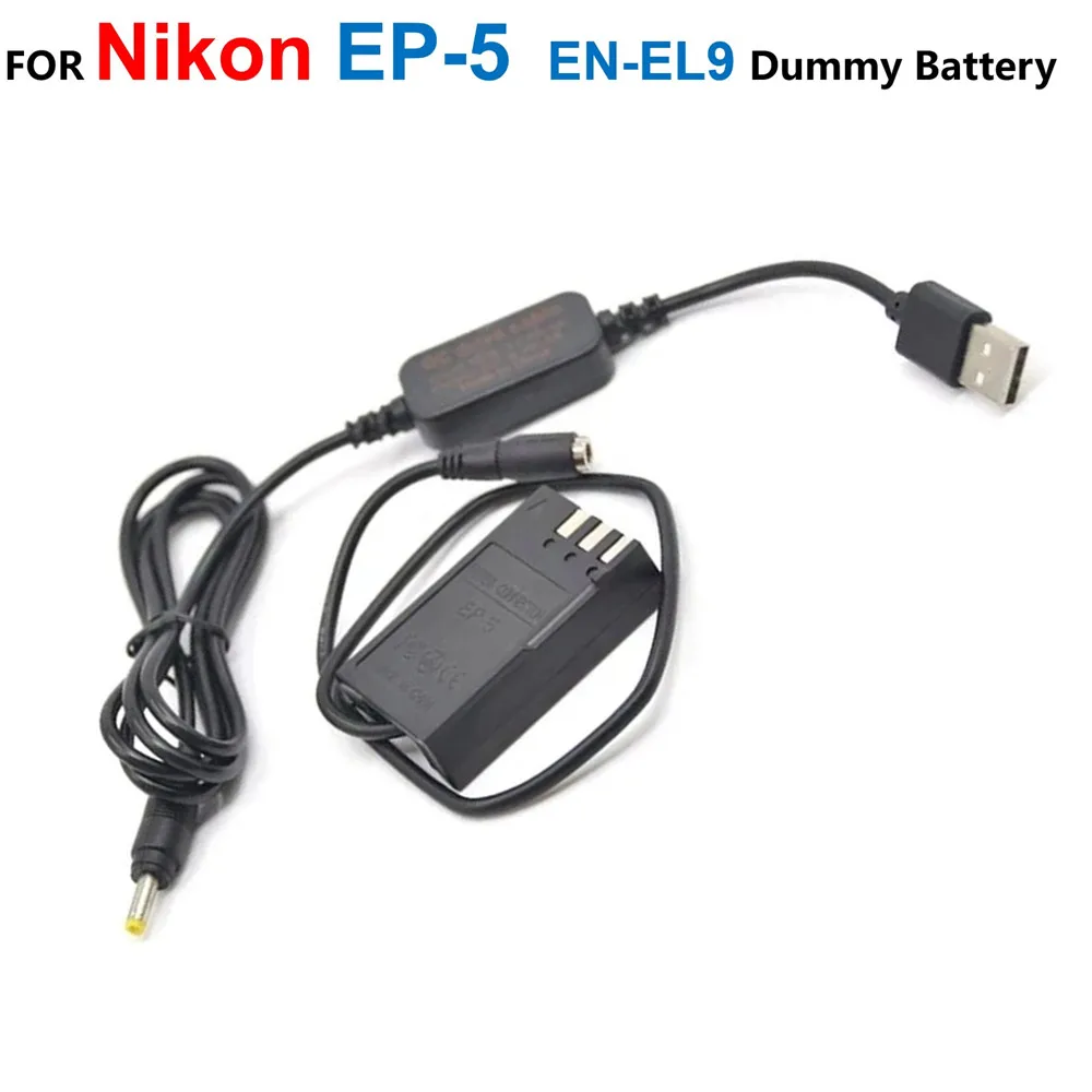 

EP-5 DC Coupler EN-EL9 ENEL9 Dummy Battery+Power Bank 5V USB Cable Adapter For Nikon D40 D40X D60 D3000 D5000 Camera
