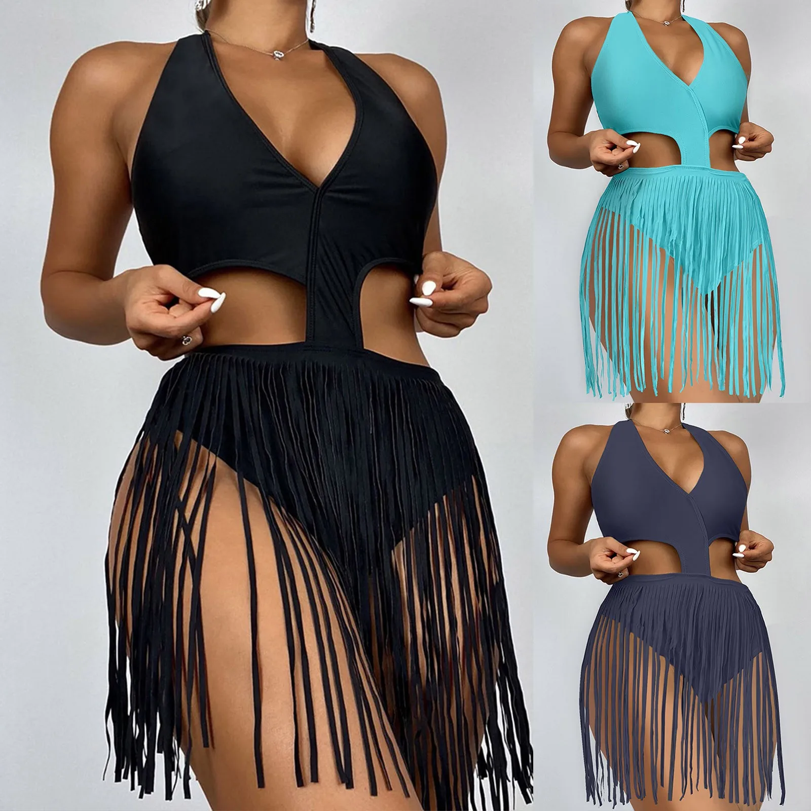 Women's Sexy Personality Hanging Neck Fashion Tassel Beach One-piece Swimsuit Bathing Suit Beachwear for Water Sports Swimming
Women's Sexy Personality Hanging Neck Fashion Tassel Beach One-piece Swimsuit Bathing Suit Beachwear for Water Sports Swimming