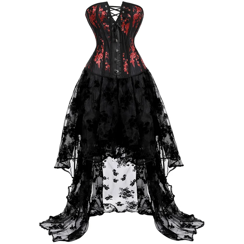 Vintage Floral Corset Dress Women Deresses Wedding Bridal Red Plum Flower Lace Up Corset Top With Asymmetrical Tulle Long Skirt
Vintage Floral Corset Dress Women Deresses Wedding Bridal Red Plum Flower Lace Up Corset Top With Asymmetrical Tulle Long Skirt