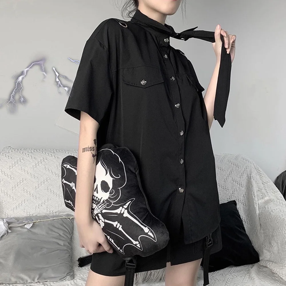 Gothic Shirt Women Japaneses Style Chic Tie Black Shirts 2023 Streetwear Harajuku Girl Summer Tops Loose Pockets Preppy Student
Gothic Shirt Women Japaneses Style Chic Tie Black Shirts 2023 Streetwear Harajuku Girl Summer Tops Loose Pockets Preppy Student