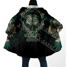 Mexico Aztec Turkey Sun Stone Skull Thick Warm Hooded 3D Print Cloak Men Overcoat Coat Windproof Fleece Cape Robe Blanket-4