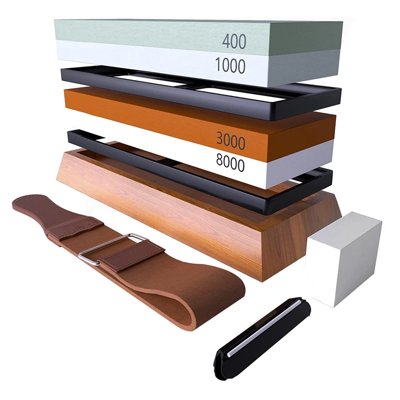 Knife Sharpening Stone Kit 4 Side Whetstone Sharpener, Preium 400/1000 3000/8000 Grit Wet Stone Set, Water Stone
Knife Sharpening Stone Kit 4 Side Whetstone Sharpener, Preium 400/1000 3000/8000 Grit Wet Stone Set, Water Stone
