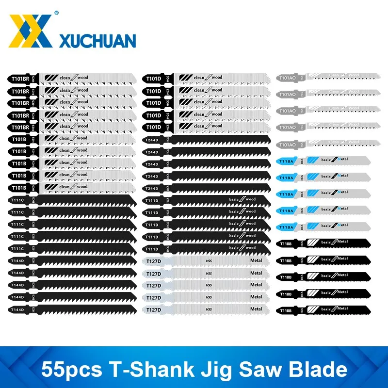 Jig saw Blade 55pcs T-Shank HCS Steel Saw Blade for Wood Metal Cutting T101BR T101D T244D T101AO T118A T118B T127D T111C
Jig saw Blade 55pcs T-Shank HCS Steel Saw Blade for Wood Metal Cutting T101BR T101D T244D T101AO T118A T118B T127D T111C