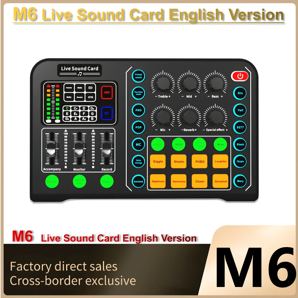 M6 Sound Card Microphone Mixer Live Sound Card Sound Board for Live Broadcast Podcasting Microphone Sound Card Voice Changer
M6 Sound Card Microphone Mixer Live Sound Card Sound Board for Live Broadcast Podcasting Microphone Sound Card Voice Changer